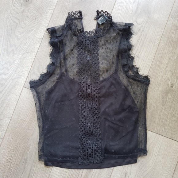 FOREVER 21--Sheer mock neck lace ruffle top - Picture 3 of 4